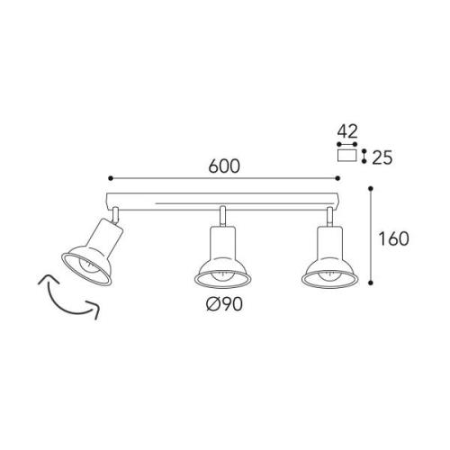 Genziana loftlampe 1421.E27, 3 lkld, antik messing