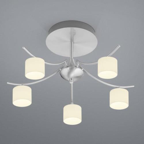 Mila LED-loftslampe, nikkel/opalglas, 5 lys