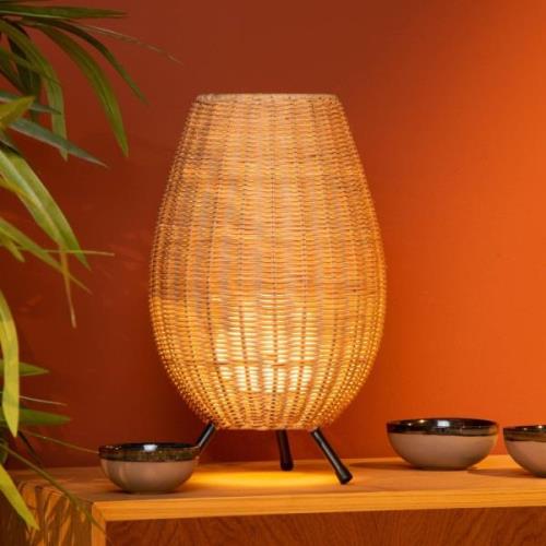 Colin bordlampe af rattan, Ø22cm, natur/sort