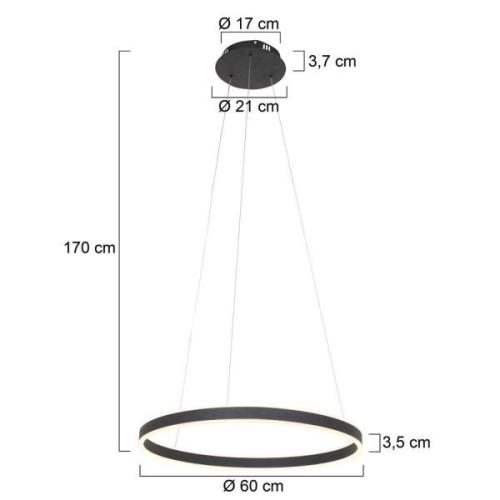 LED-hængelampe Ringlux Ø 60 cm 2 lyskilder sort