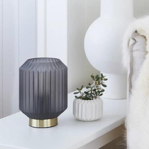 Beacon bordlampe Clancy, røgfarvet grå glasskærm, højde 17 cm