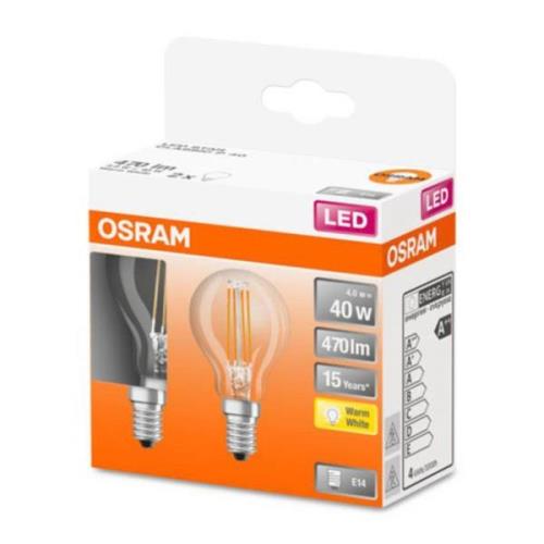 OSRAM Classic P LED-pære E14 4W 2.700K klar 2 stk.