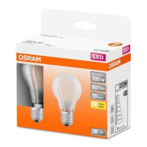 OSRAM Classic A LED-pære E27 11W 2.700K mat 2 stk