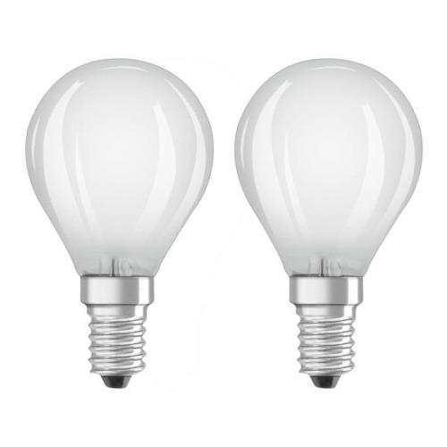 OSRAM LED-dråbepære E14 4W, varmhvid, pakke med 2