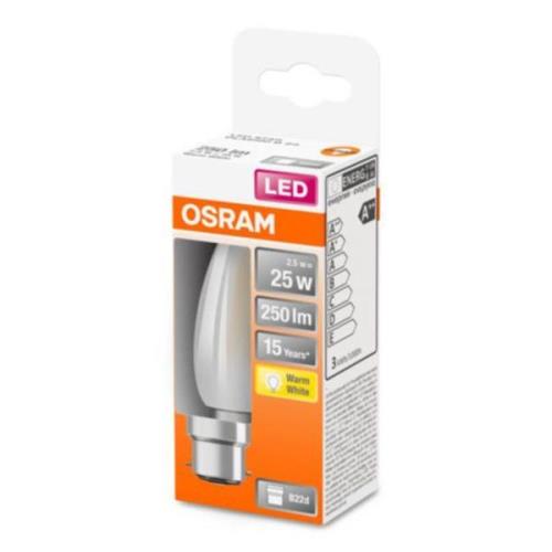 OSRAM LED kertepære B22d 2,5W 2.700K mat