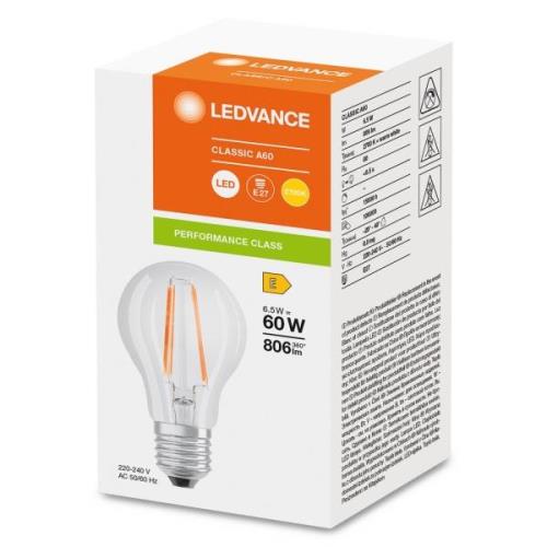 LED-filamentpære E27 6,5 W 827, transparent