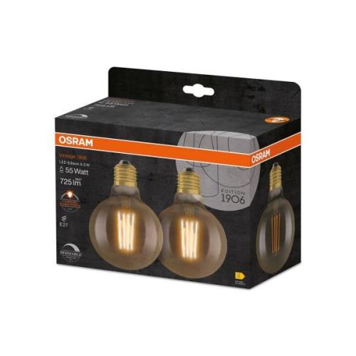 OSRAM Vintage 1906 LED-globe E27 6,5 W dæmp. sæt/2