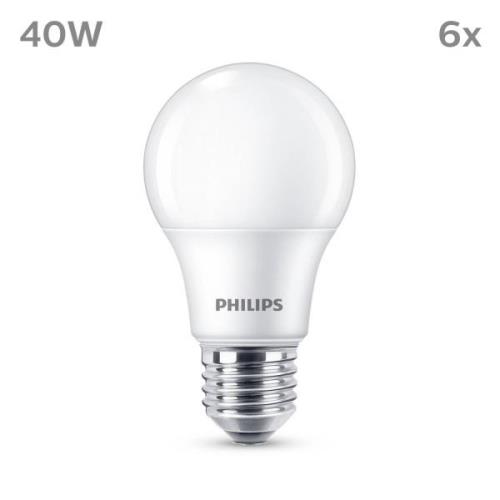 Philips LED-pære E27 4,9 W 470lm 2.700 K mat 6 stk