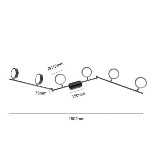 Lindby spot Neros, sort, 6-lys, 150,2 cm, CCT, jern