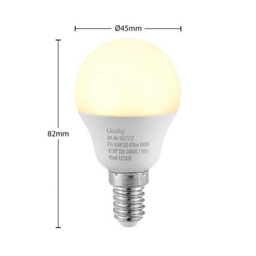 Lindby LED-dråbelampe E14 G45 4,5W 3.000K opal