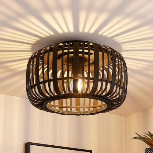 Lindby Canyana loftslampe, sort, rattan, Ø 40 cm