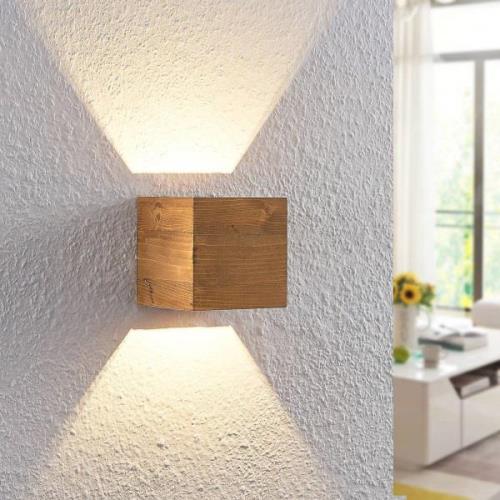 Lindby Benicio Wood LED-væglampe træ kantet, 11 cm