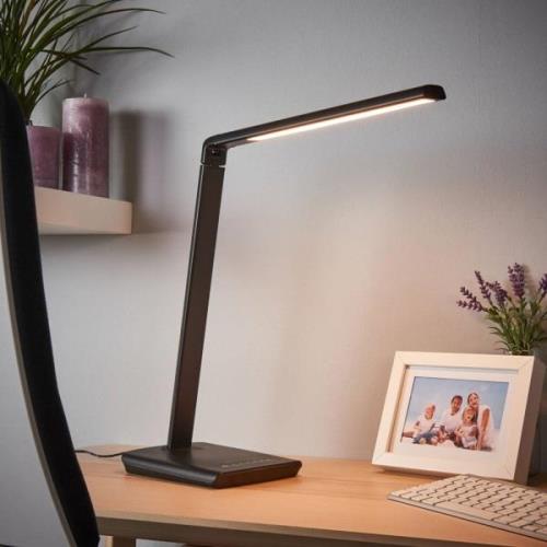 Lindby LED-bordlampe Kuno, sort, USB, touch-dæmper