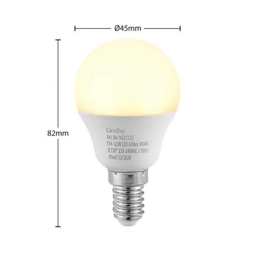 Lindby LED-pære E14 G45 4,5W 3.000K opal sæt med 3 stk