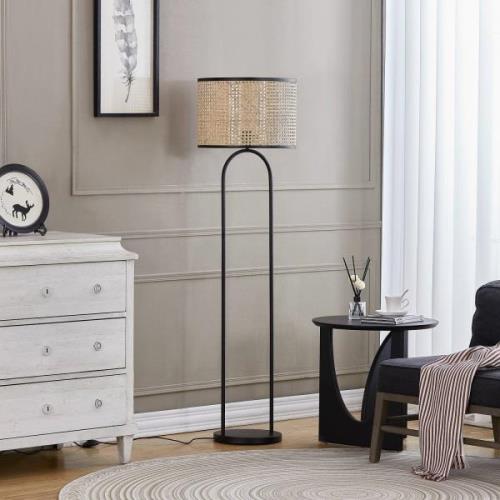 Lindby gulvlampe Yaelle, 146 cm høj, rattan, sort, E27