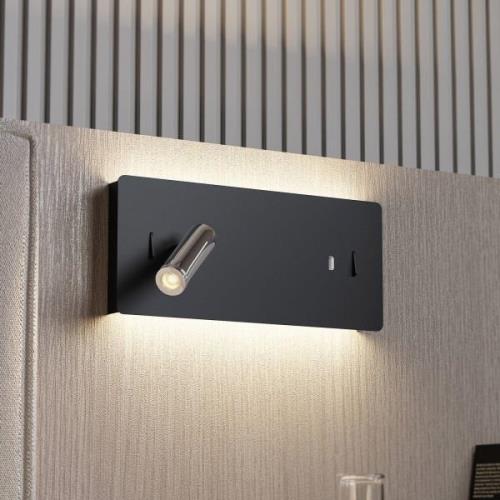 Lucande LED-væglampe Kimo, kantet, sort, aluminium, USB