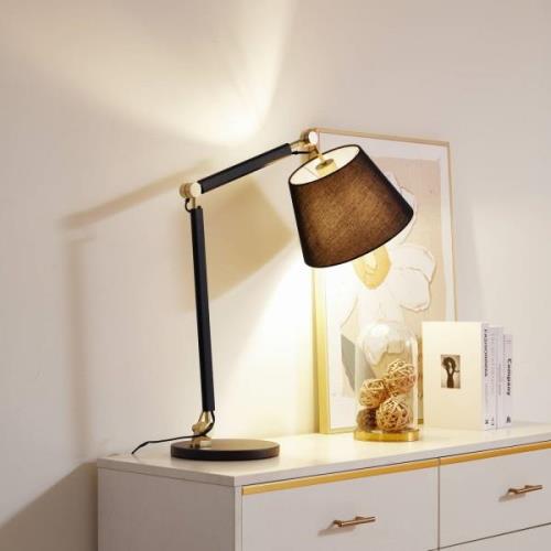 Lucande bordlampe Marvaine, sort/guld-farvet, justerbar