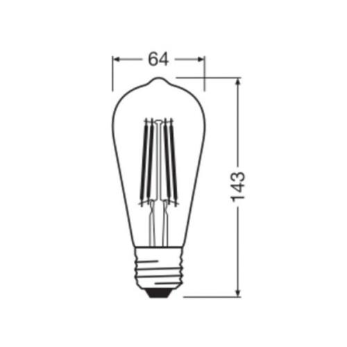 OSRAM LED Vintage 1906 Edison, guld, E27, 7,2 W, 824, dim.