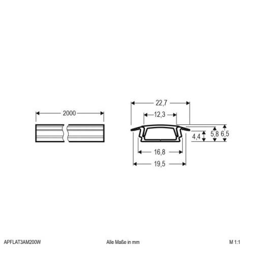 EVN APFLAT3 alu-profil, 200 cm T-profil, hvid