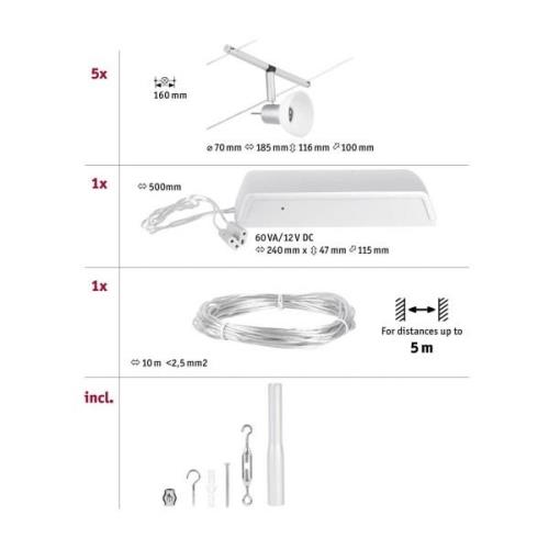 Paulmann Wire Sheela wiresystem, 5 lk., 5 m, krom