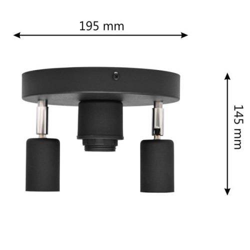 Centro loftslampe, sort, 3-lys, metal, Ø 19,5 cm