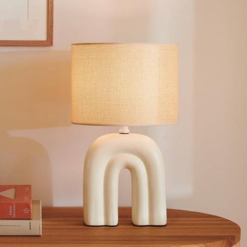 Haze bordlampe, keramik, lampeskærm i tekstil, beige