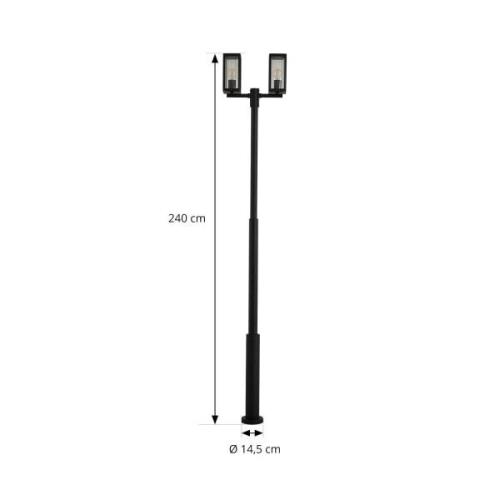 Lucande udendørslampe Siveta, 240 cm, 2-lys, sort, aluminium