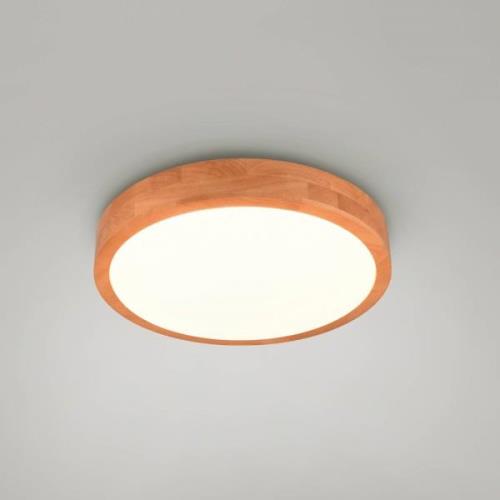 LED-loftslampe Iseo, træfarvet, Ø 40 cm, dæmpbar, træ