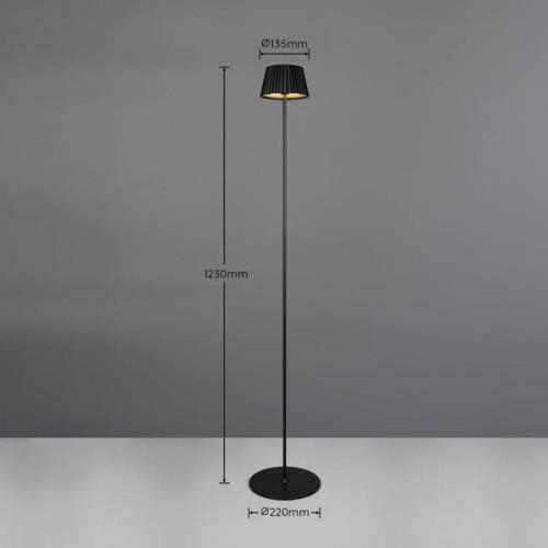 Suarez LED genopladelig gulvlampe, sort, højde 123 cm, metal