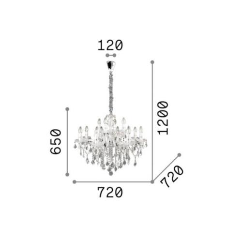 Ideal Lux lysekrone Florian kromfarvet, krystal, 12flg.