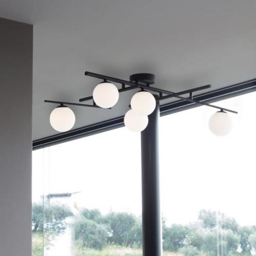 Ideal Lux loftlampe Atlas sort, 5 lyskilder i metalglas