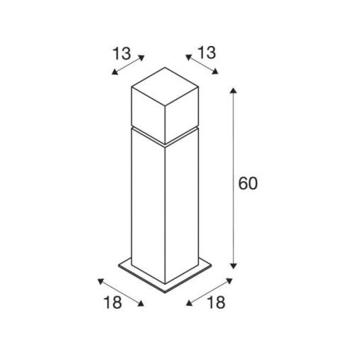 SLV Square Pole sokkellampe, højde 60 cm, grå, rustfrit stål