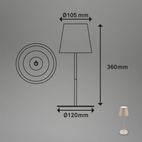 LED-bordlampe 7508011, beige, 2.700 K IP44 touchdæmper