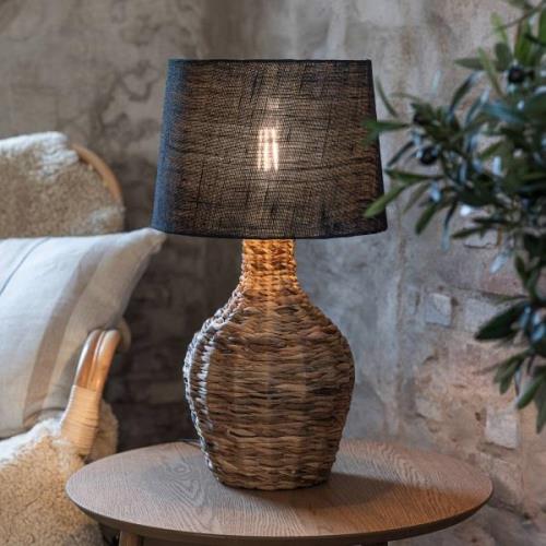 Paglia bordlampe, natur/sort, rattan/jute, højde 58 cm