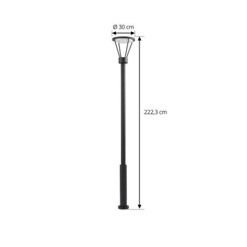 Lucande udendørslampe Elario, 222 cm, sort, aluminium