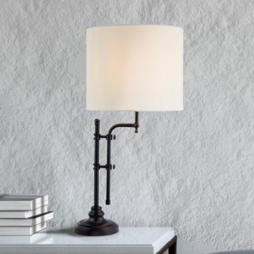 München bordlampe, sort/hvid, hør, E27, justerbar