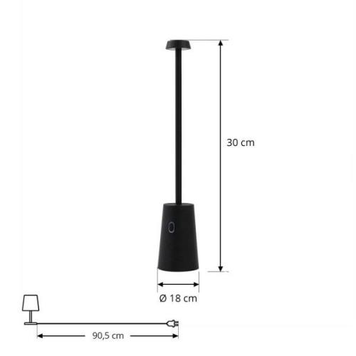 Lindby LED genopladelig bordlampe Noelani, højde 30 cm, IP44, dæmpbar