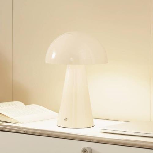 Lindby LED genopladelig bordlampe Nevijo, beige, Ø20cm, USB, dæmper