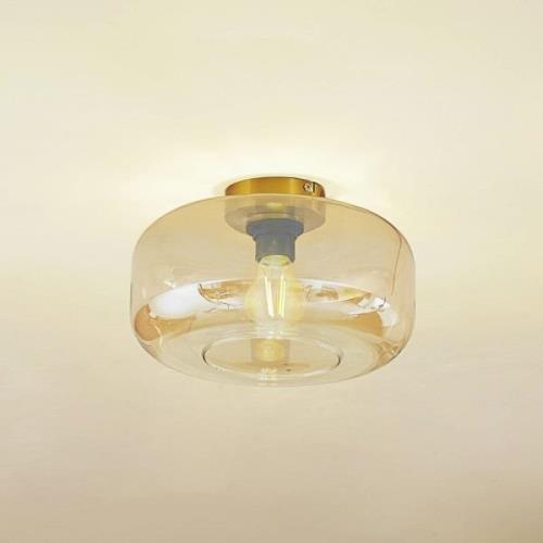 Lindby loftlampe Hildur, Ø 28,5 cm, ravfarvet, glas