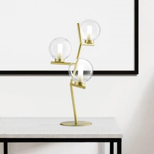 Camely bordlampe, 3 lyskilder, børstet guld/klar, glas