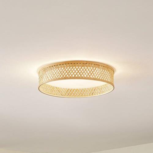 Lindby loftlampe Eilif, bambus, hvid, Ø 40 cm