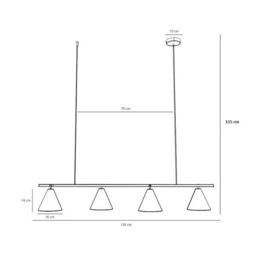 Form 4 hængelampe, metal, kegle, 4 lyskilder, sort