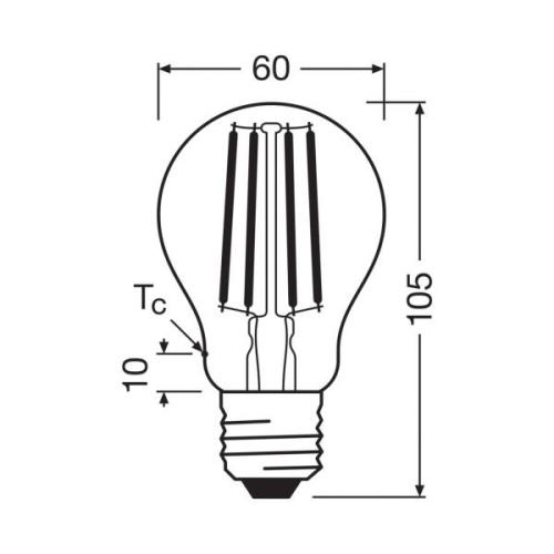 OSRAM LED glødepære E27 3,8W Filament 2,700K 806lm 2-pak