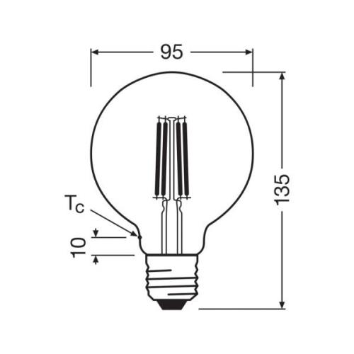 OSRAM LED-pære Globe G95 E27 3,8W Filament 2,700K