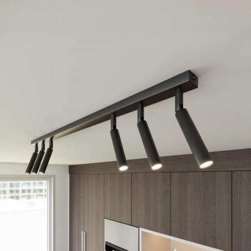 Loftlampe Ivi, 6 lyskilder, 90 cm lang, sort, metal, G9