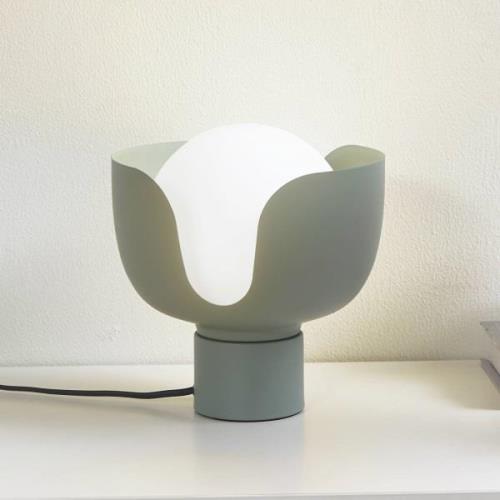 Lindby bordlampe Fiora, grøn, glas, metal, Ø 20 cm