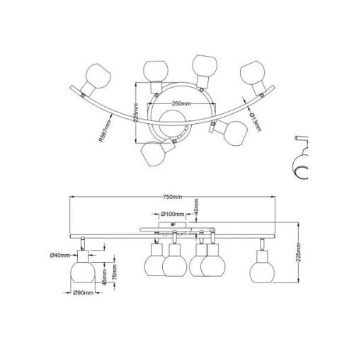 Loxy LED-loftspot, sort, 6 lyskilder