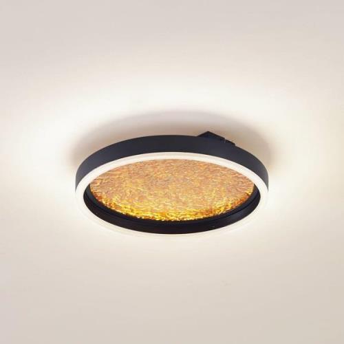 Lucande LED-loftlampe Menulis, sort/guld, PC, Ø 30 cm