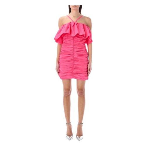 Hot Pink Draped Ruffle Mini Kjole