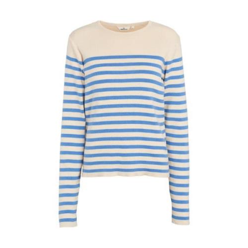 Stribet Strikbluse - Birch / Azure Blue